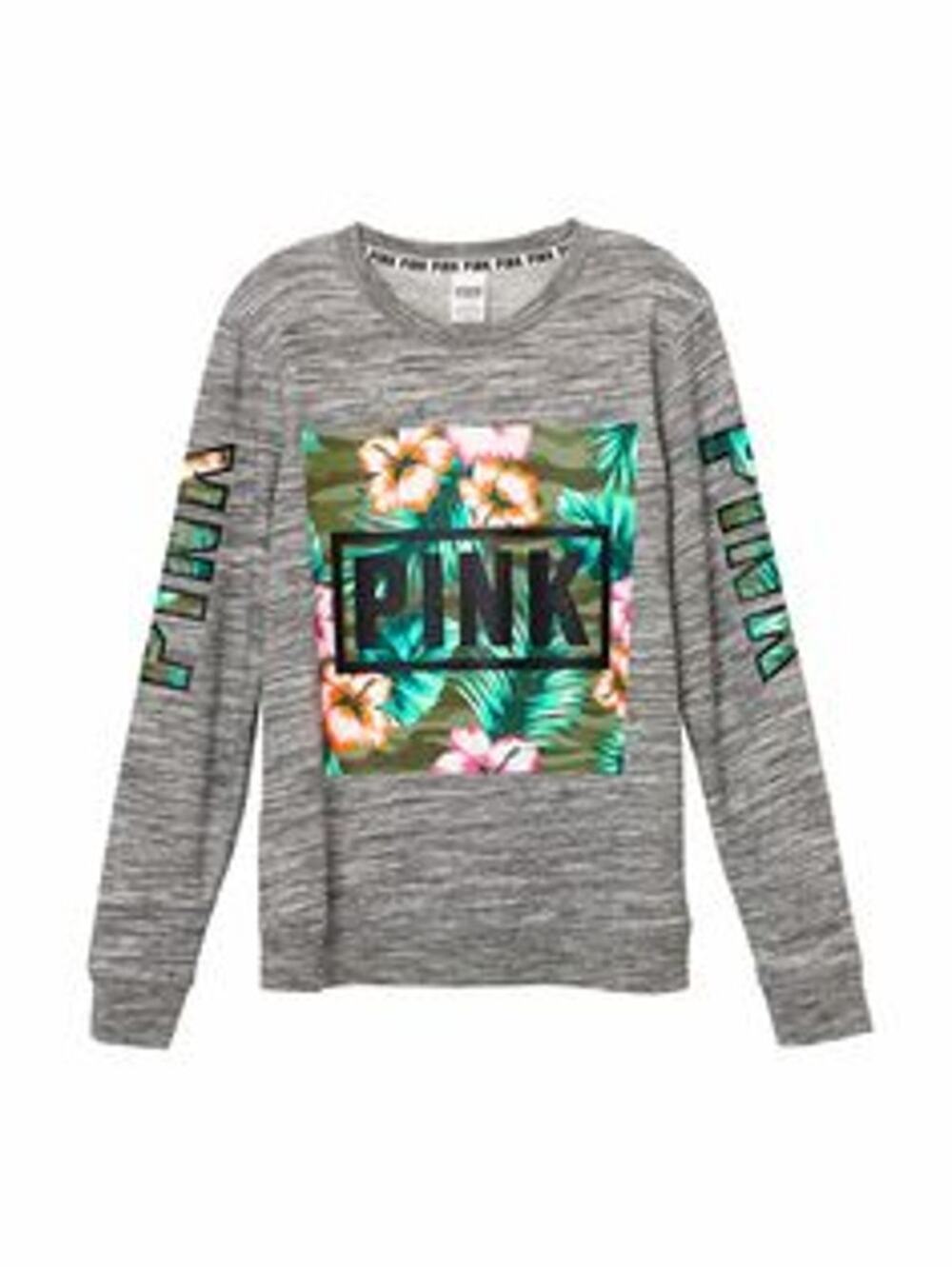 Victoria's Secret PINK Gray Tropical Graphic Lightweight Sweatshirt Size Medium